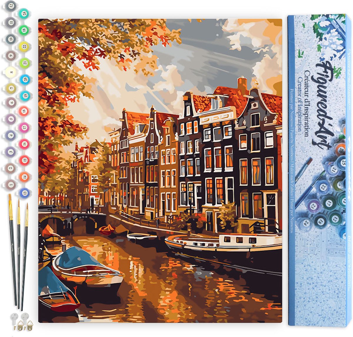FiguredArt Schilderen op Nummer Volwassenen canvas Zonneschijn in Amsterdam - Handwerk acrylverf Kit DIY Compleet - 40x50cm zonder frame